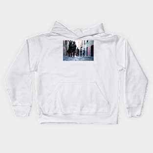 Background abstract street scene of people walking away taken in  Hosier Lane Kids Hoodie